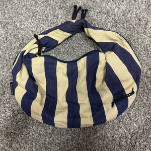 Blue and Cream Striped Shoulder Bag with Gold Thread